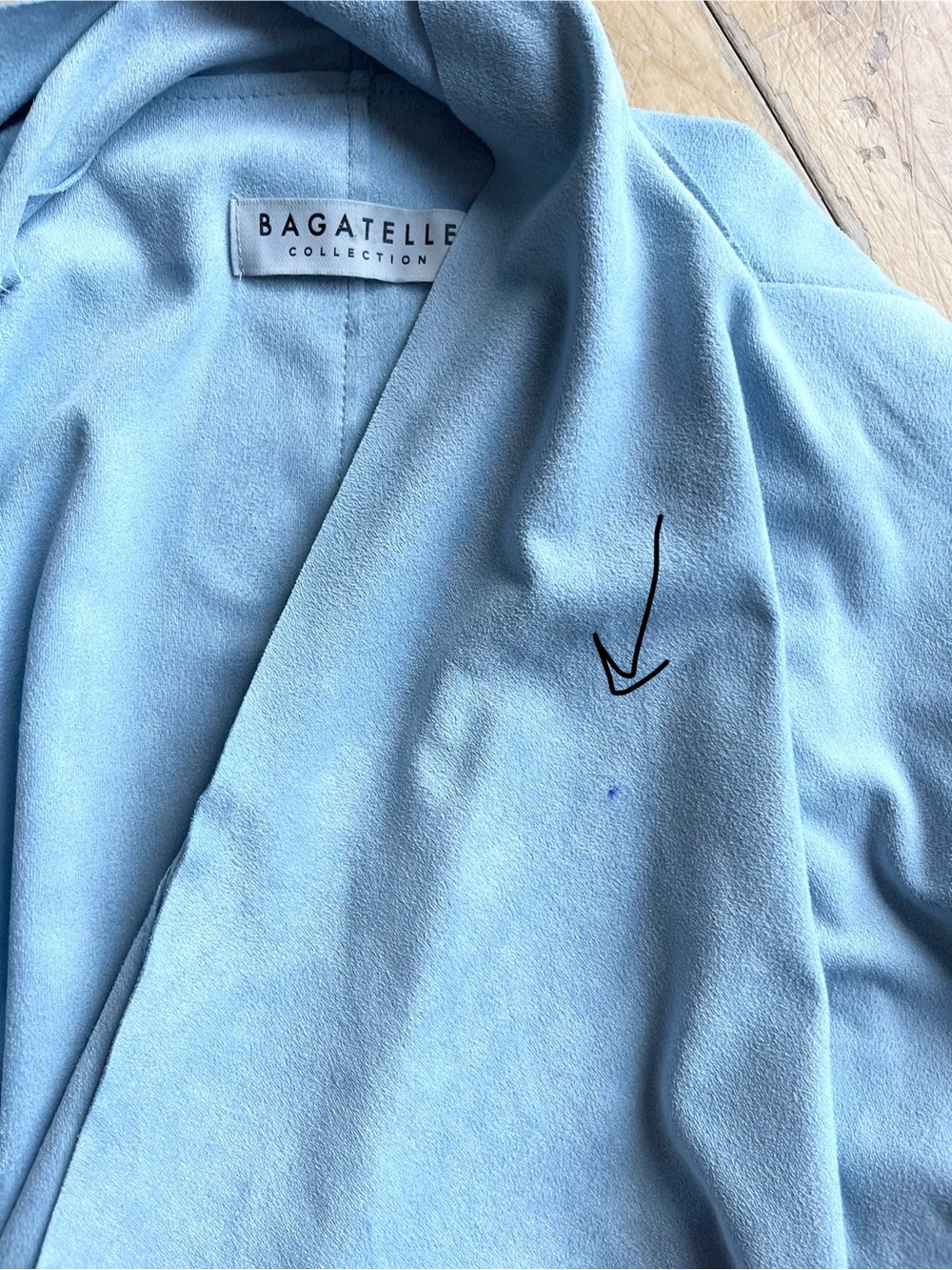 Bagatelle Soft Blue Suede Feel Draped Open Blazer Cardigan Size Small - Picture 9 of 9
